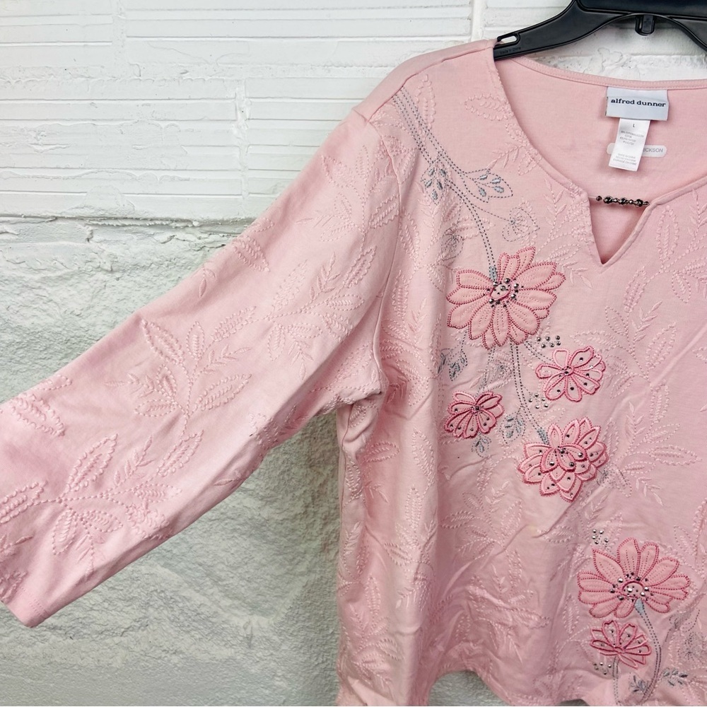 Alfred Dunner Light Pink embroidered Floral Long Sleeve Top size large - Picture 11 of 13